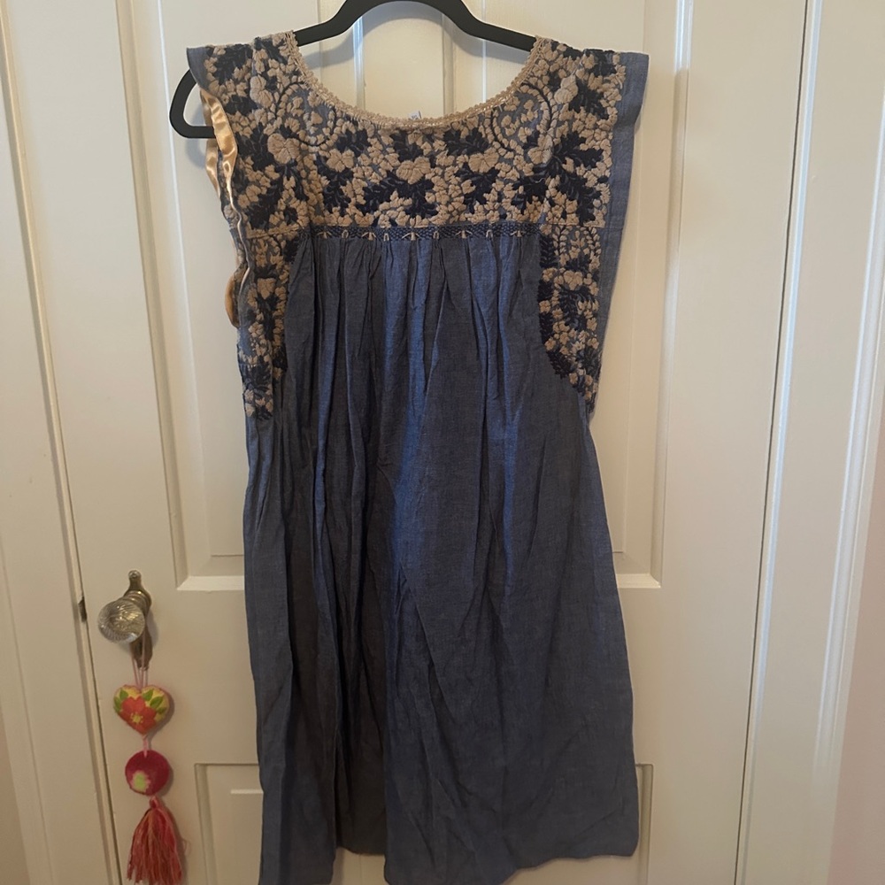 Mi Golondrina Navy and Gold Mini Dress